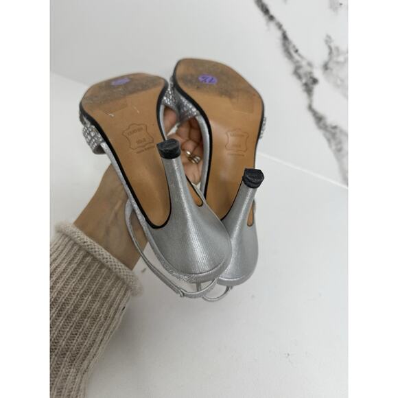 vintage Stuart Weitzman Rockstar silver rhinestone slingback heels Y2K Sz 7.5 - Picture 6 of 8
